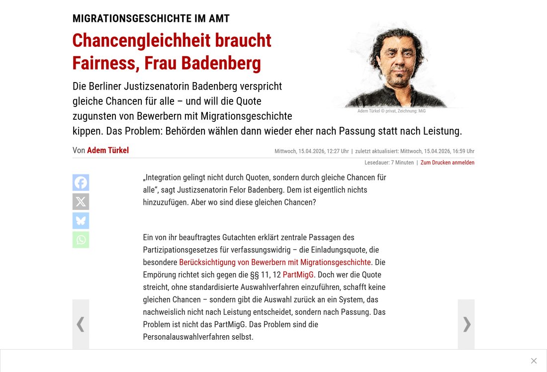 MiGAZIN: Chancengleichheit braucht Fairness, Frau Badenberg.