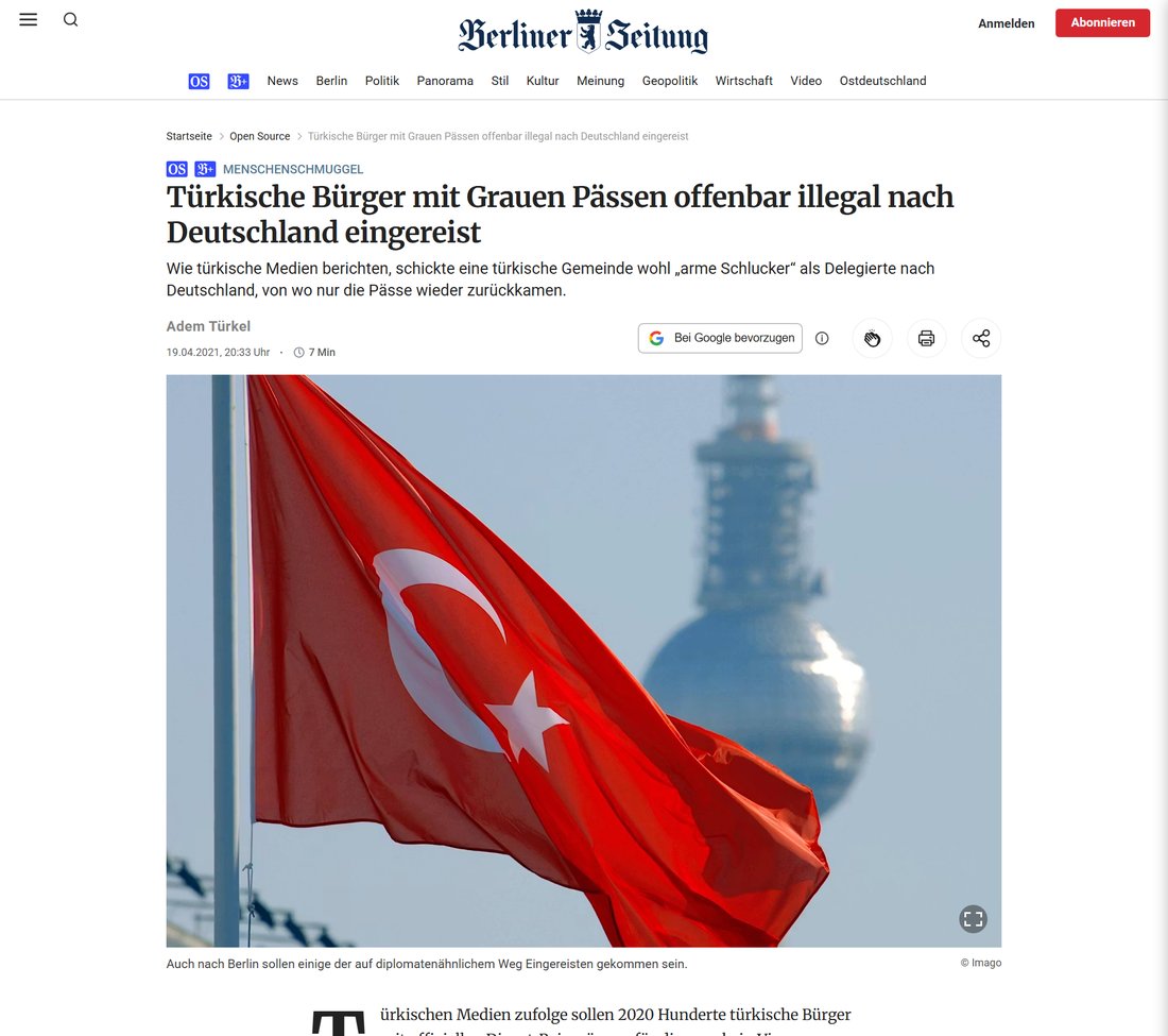 Berliner Zeitung: Mit Grauen Pässen illegal nach Deutschland eingereist.