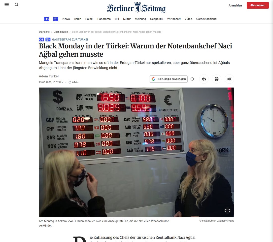 Berliner Zeitung: Black Monday — als die Lira fiel.