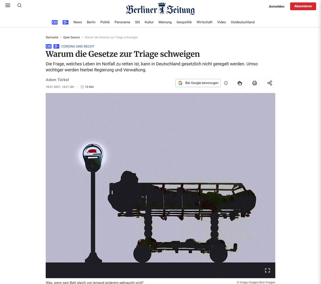 Berliner Zeitung: Warum die Gesetze zur Triage schweigen.